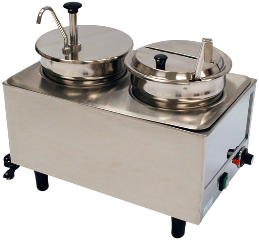 Winco 51073P Benchmark Dual Well Food Warmer - 1 Pump & 1 Ladle & Lid