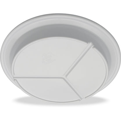 Carlisle 4351602 9" White 3-Compartment Dallas Ware Melamine Deep Plate