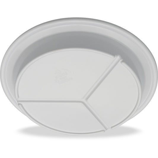 Carlisle 4351602 9" White 3-Compartment Dallas Ware Melamine Deep Plate