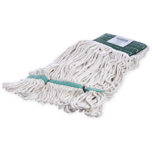 Carlisle 369551B00 Medium White Cotton Flo-Pac Looped-End Mop w/ Green Band