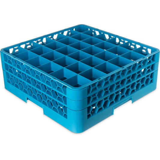 Carlisle RG36-214 Carlisle Blue 36-Compartment Polypropylene OptiClean Divided Glass Rack with 2 Extenders 7.12"