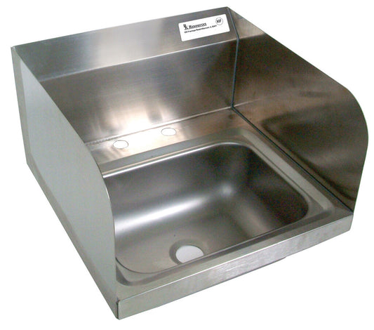 BK Resources BKHS-D-1410-SS Stainless Steel Hand Sink with Side Splash & Knee Valve Bracket with Single Deck Mount Faucet Hole