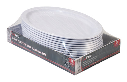 Winco MMPO-138W 13" x 8-1/2" White Melamine Narrow Rim Platters