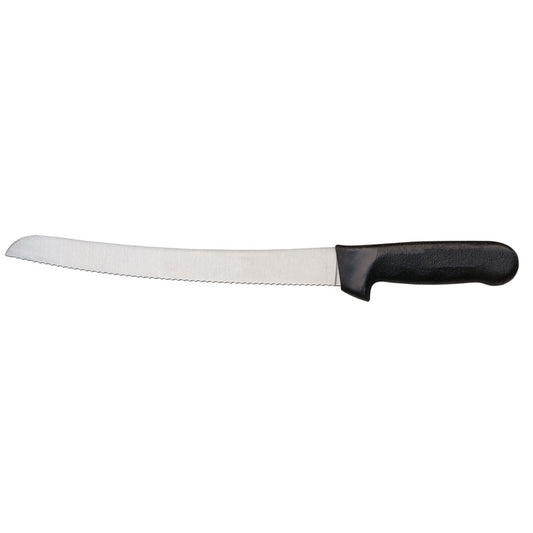 Omcan 12821 10" Black Polypropylene Handle Slicer Curved Narrow Wave Edge Knife