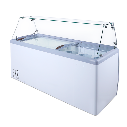 Omcan 44589 60-inch Ice Cream Dripping Freezer with Flat Sneeze Guard