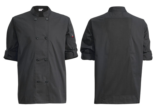 Winco UNF-12KXL Extra Large Black Ventilated Chef Jacket, Roll-Tab Sleeve