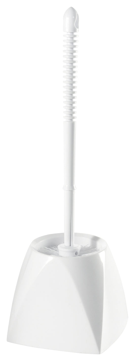 Winco BR-15SET White Polypropylene Toilet Bowl Brush with Caddy