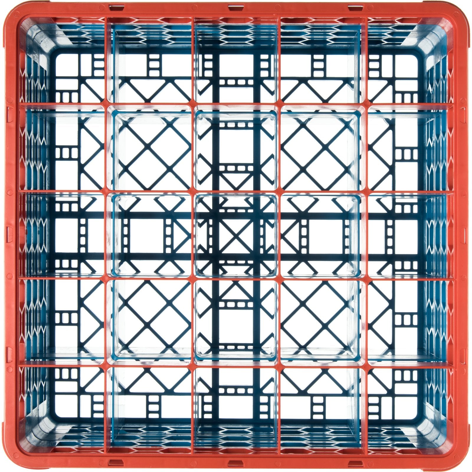 Carlisle RG25-3C412 Orange-Carlisle Blue 25-Compartment Polypropylene OptiClean Divided Glass Rack with 3 Extenders 8.72"