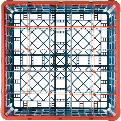 Carlisle RG25-3C412 Orange-Carlisle Blue 25-Compartment Polypropylene OptiClean Divided Glass Rack with 3 Extenders 8.72"
