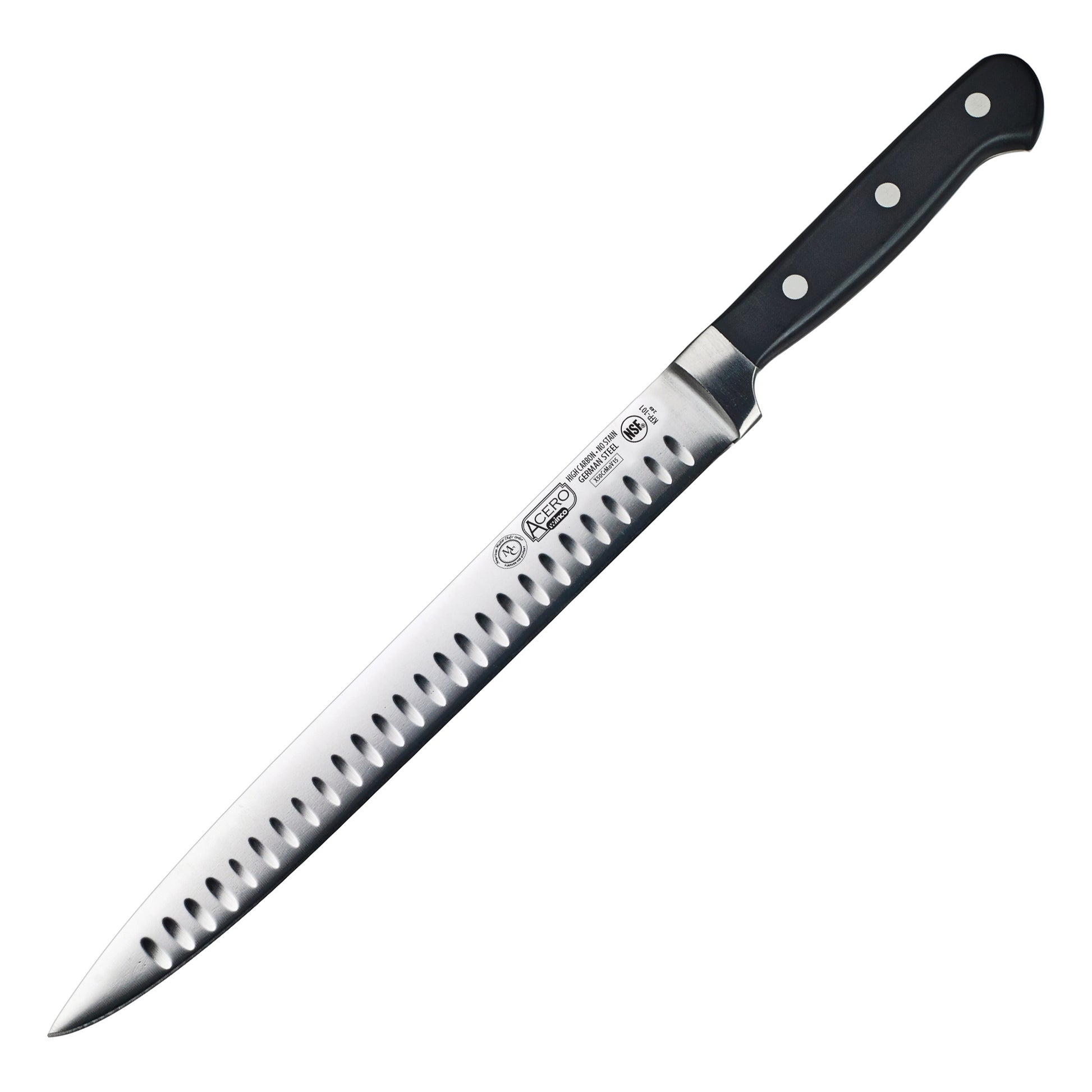 Winco KFP-101 10" Triple Riveted Granton Edge Slicer