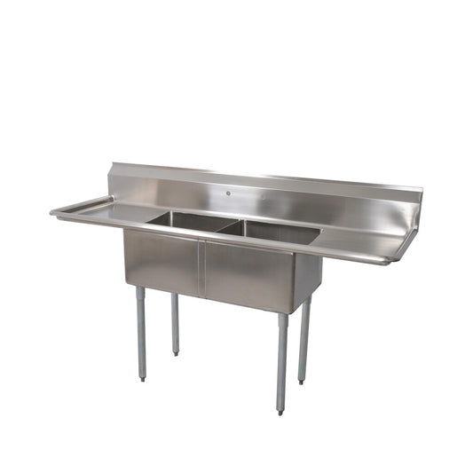 BK Resources BKS-2-18-12-18T 2-Compartment Stainless Steel Sink w/ Dual 18" Drainboards 18L X 18W X 12D Bowl