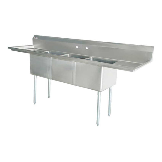 Omcan 43778 18" x 21" x 14" Three Tub Sink with Center Drain and Two Drain Boards