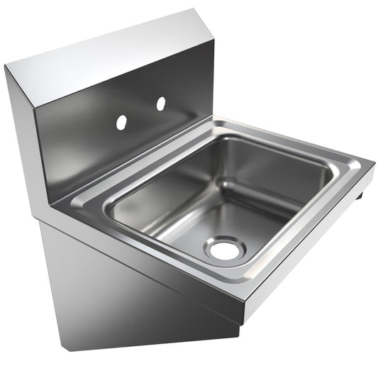 BK Resources BKHS-W-1410-B 22" X 20" Stainless Steel Wall-Mount Hand Sink with Side Supports, Splash Mount, 2 Holes, 14" x 10" Bowl