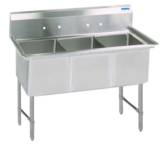 BK Resources BKS-3-24-14S 3-Compartment Stainless Steel Sink 24X24X14D w/ Stainless Steel Legs & Bracing