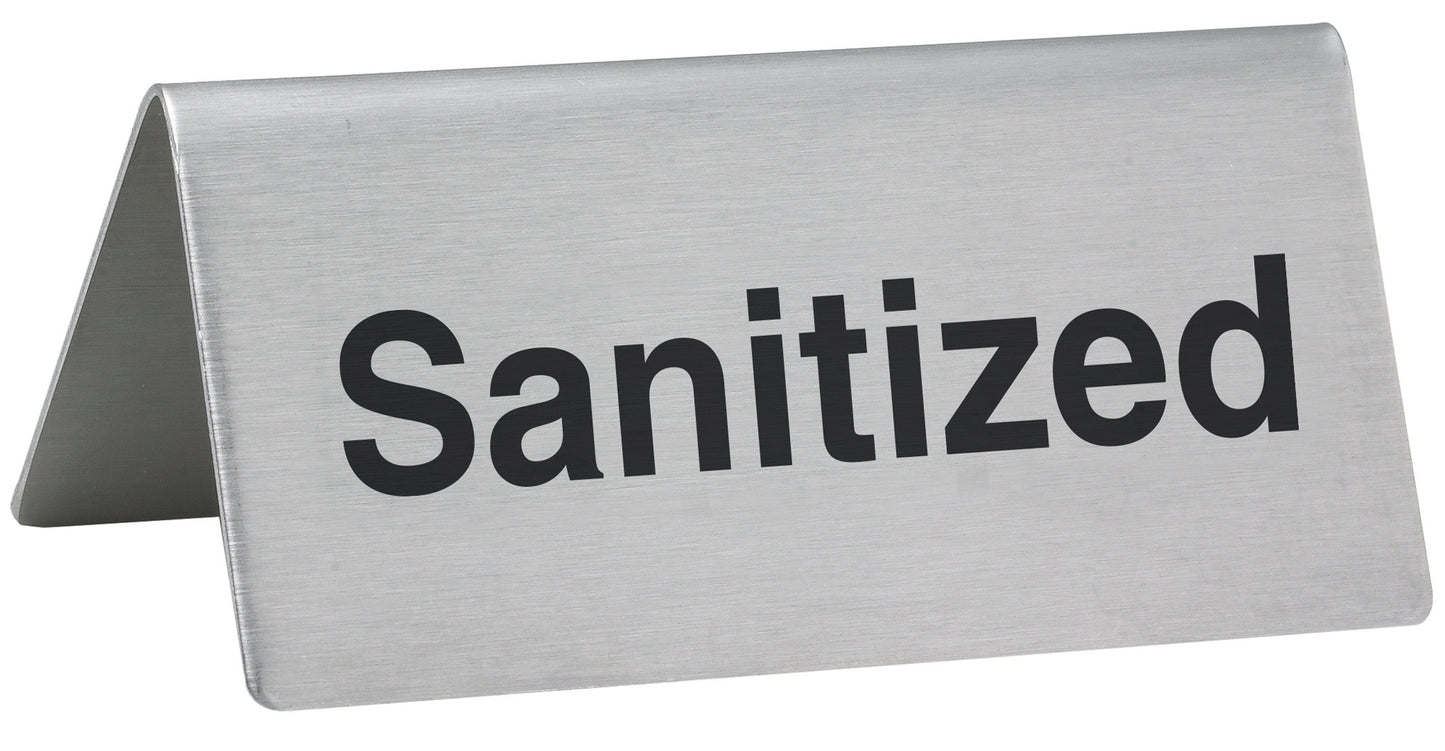 Winco SGN-106 Stainless Steel Tent Sign - "Sanitized"