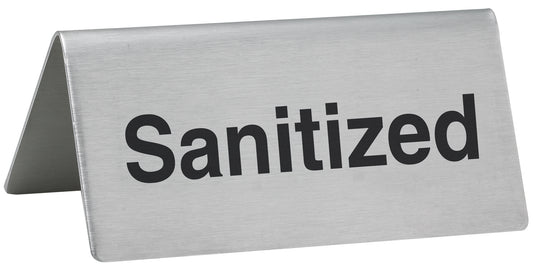 Winco SGN-106 Stainless Steel Tent Sign - "Sanitized"