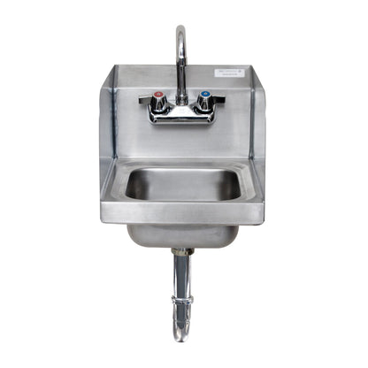 BK Resources BKHS-W-SS-SS-PT-G Stainless Steel Space Saver Hand Sink w/ Side Splashes, Faucet, 2 Holes, 9"W x 9"