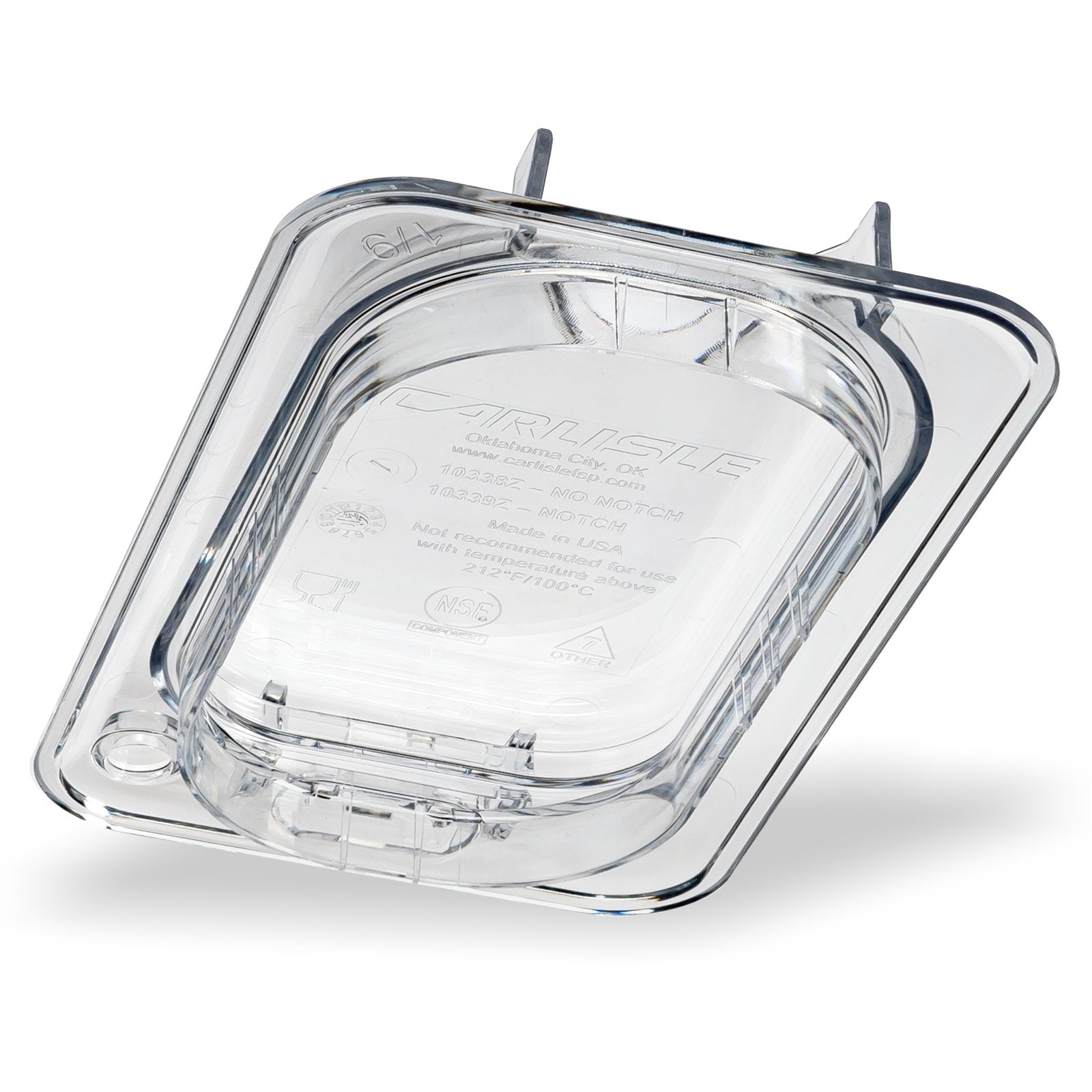 Carlisle 10339Z07 1/9 Size Clear StorPlus EZ Access Hinged Notched Universal Food Pan Lid