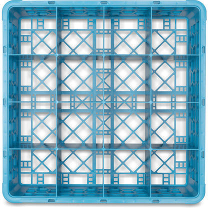 Carlisle RG16-114 Carlisle Blue 16-Compartment Polypropylene OptiClean Divided Glass Rack with 1 Extender 5.56"