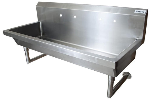 BK Resources MSHS-60W2 60" 2-Station Stainless Steel Wall-Mount Handwash Sink, 8" O.C. Splash Mount