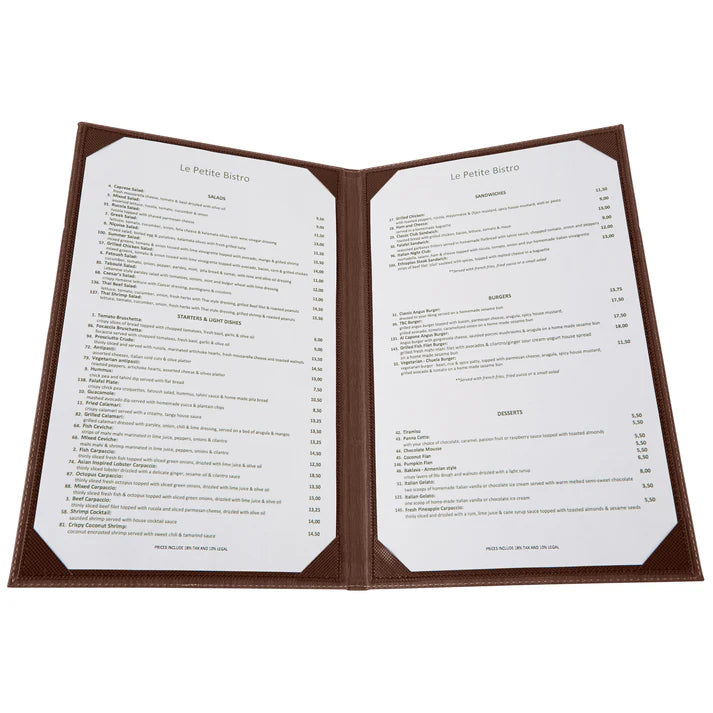 Winco LMD-814BN Brown Two-Views Menu Cover For 8-1/2 X 14" Inserts