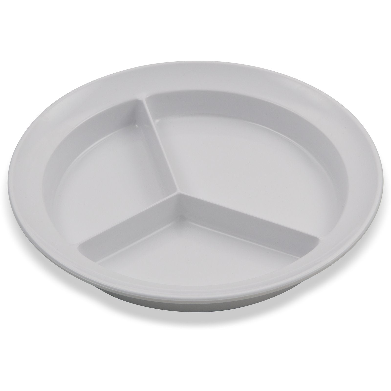 Carlisle KL20302 8.75" White 3-Compartment Kingline Melamine Deep Plate