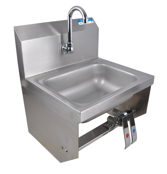 BK Resources BKHS-W-1410-1-BKKPG Stainless Steel Hand Sink w/ Knee Valve Bracket, Faucet 1 Hole