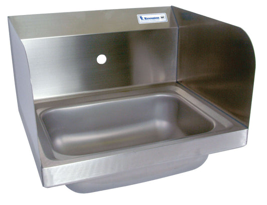 BK Resources BKHS-W-1410-1-SS Stainless Steel Hand Sink w/ Side Splashes 1-7/8" DR, 1 Hole 14”x10”x5”