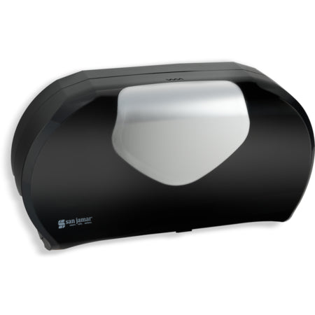 San Jamar R4070BKSS 9" Black-Stainless Steel High Impact Plastic Classic Twin Jumbo Bath Tissue Dispenser, 3.25" core