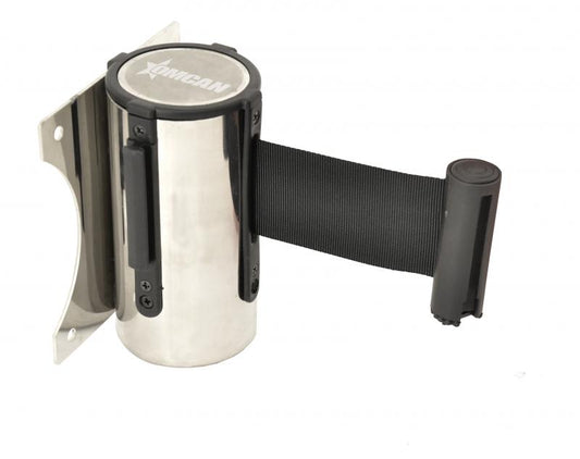 Omcan 41156 Stainless Steel Wall Mounted Crowd Control System with Retractable Belt Barrier