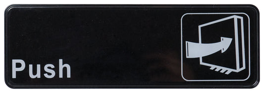 Winco SGN-301 3" x 9" Black Information Sign - "Push"