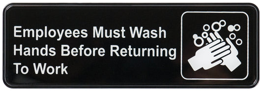 Winco SGN-322 3" x 9" Black Information Sign - "Employee Must Wash Hands"