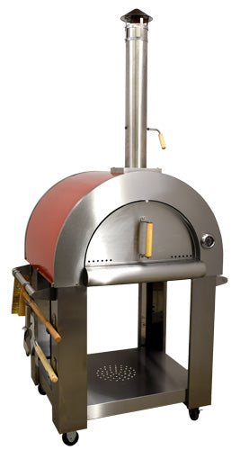 Omcan 48113 32" Wood Fired Pizza Oven Stainless Steel with Red Enamel Coating Shield