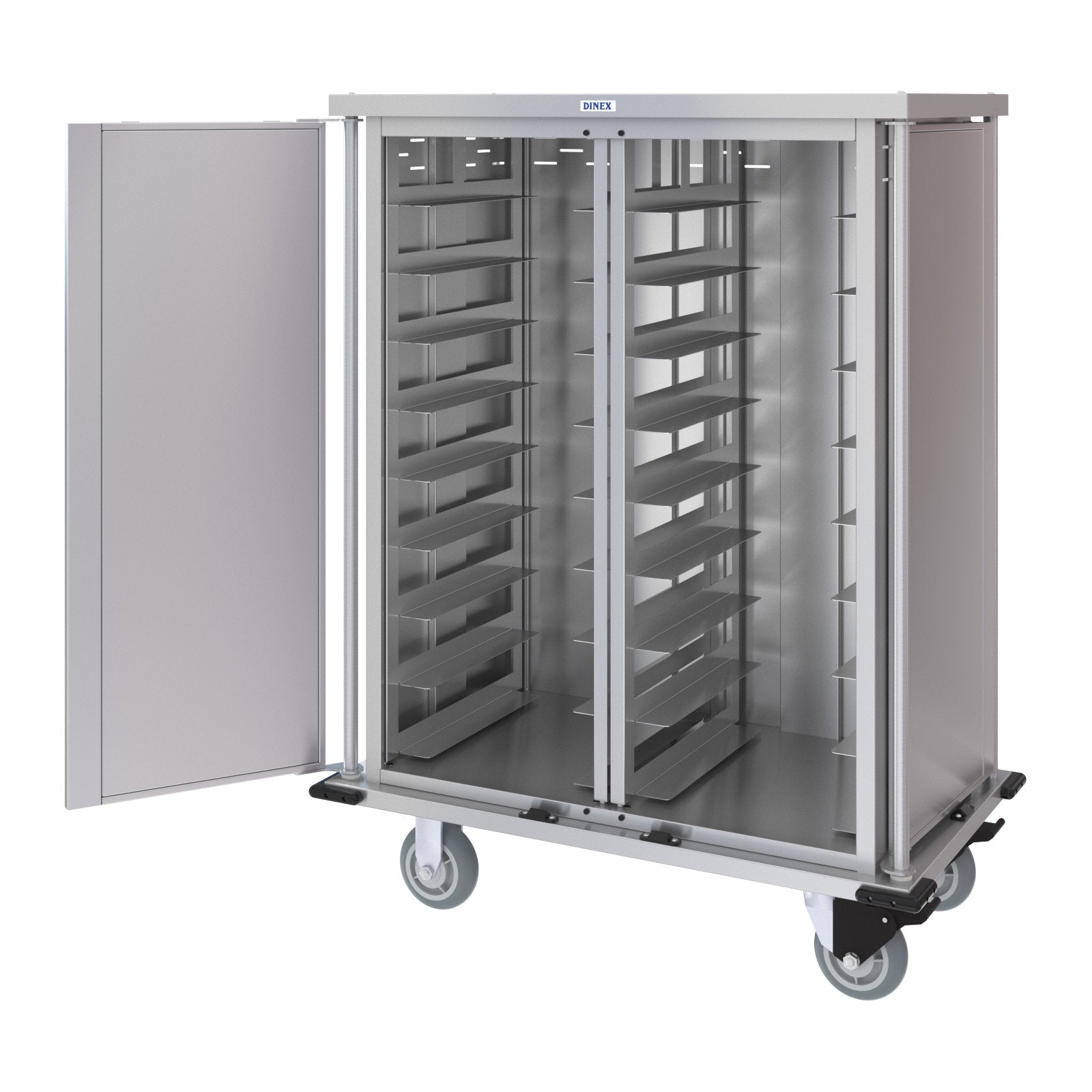 Dinex DXPTQC1T2D18 1 Tray Per Slide 18 Trays Double Door Stainless Steel Dinex Totally Quiet Compact Meal Delivery Cart