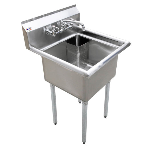 Omcan 22112 18" x 18" x 11" One Tub Sink with 1.8" Corner Drain and No Drain Board