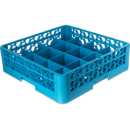 Carlisle RC16-114 Carlisle Blue 16-Compartment Polypropylene OptiClean Divided Tilted Glass Rack with 1 Open Extender