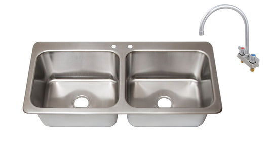 BK Resources DDI2-20161224-P-G 2-Compartment Stainless Steel Dropin Sink 20L X 16W X 12D Bowls w/ Faucet
