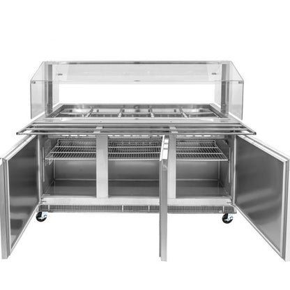 Omcan 50090 72" Stainless Steel Refrigerated Salad Bar / Cold Food Table with Sneeze Guard, Tray Slide and Pan Covers