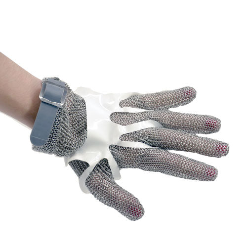 Omcan 44354 Five Finger Extra Small Stainless Steel Mesh Glove with Gray Silicone Strap