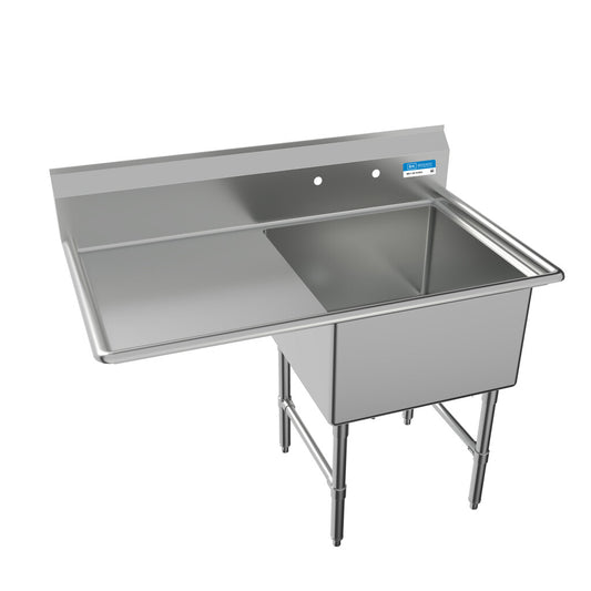 BK Resources BKS-1-24-14-24LS One Compartment Stainless Steel Sink 24X24X14D 24" Left DB w/ Legs & Bracing
