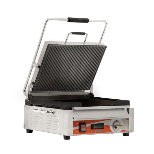 Omcan 42912 12" x 15" Single Panini Grill with Grooved Plates and Timer