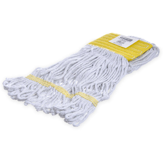 Carlisle 369412B00 Small White Synthetic/Cotton Blend Flo-Pac Yellow Band Mop With Looped-End