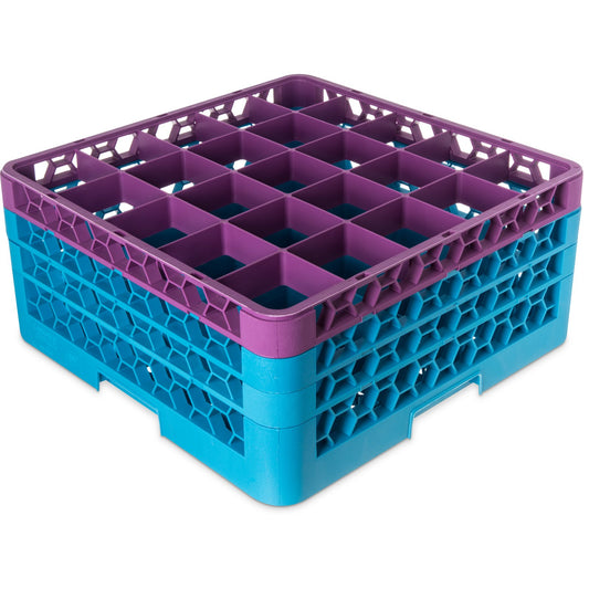 Carlisle RG25-3C414 Lavender-Carlisle Blue 25-Compartment Polypropylene OptiClean Divided Glass Rack with 3 Extenders 8.72"