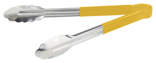 Winco UT-12HP-Y 12" Yellow Stainless Steel Utility Tong, Polypropylene Handle