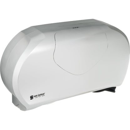 San Jamar R4070SS 9" High Impact Plastic Summit Twin Jumbo Bath Tissue Dispenser, 3.25" core, Stainless Steel - Stainless Steel