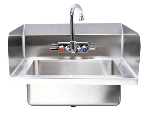 Omcan 44586 Fabricated Hand Sink with Side Splashes, 4" Gooseneck Faucet and Drain Basket