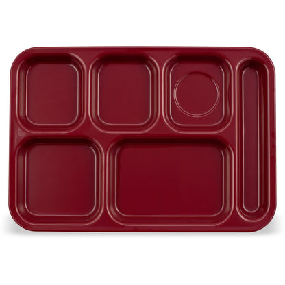 Carlisle 4398885 14.5" x 10" Dark Cranberry 6-Compartment Melamine Right Hand Tray