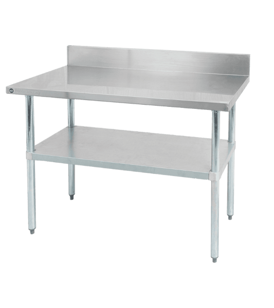 Thorinox DSST-3096-BK 30" x 96" Stainless Steel Work Table with Backsplash & Galvanized Steel Undershelf & Legs