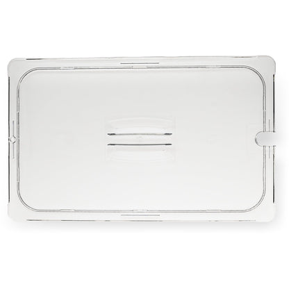 Carlisle 10211U07 Full-Size Clear Polycarbonate StorPlus Notched Handled Universal Lid
