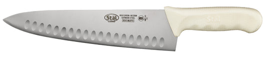 Winco KWP-101 10" White Polypropylene Handle Hollow Ground Cook's Knife
